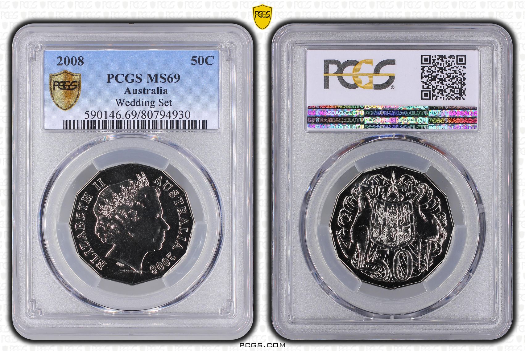 Elizabeth II, Fifty Cent, 2008, PCGS MS69