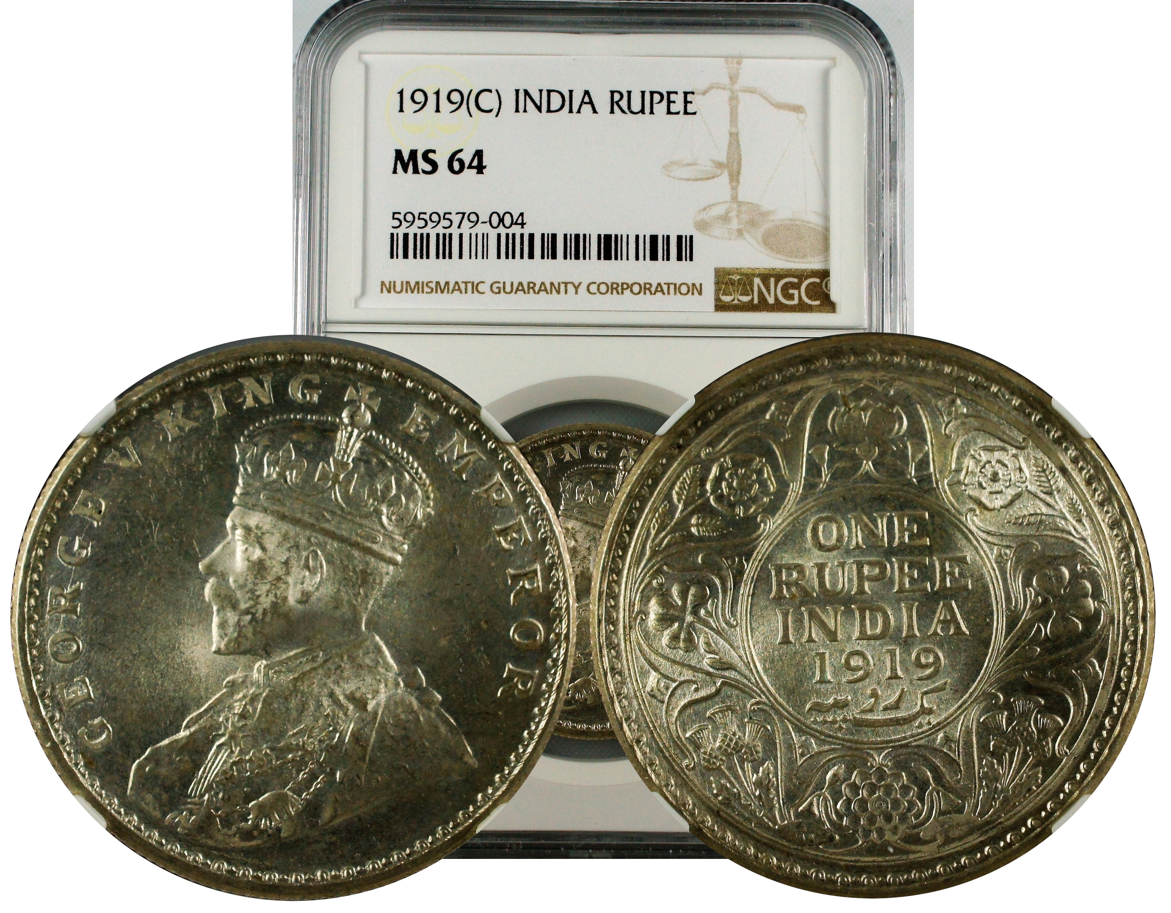 India British 1919 C Rupee NGC MS64