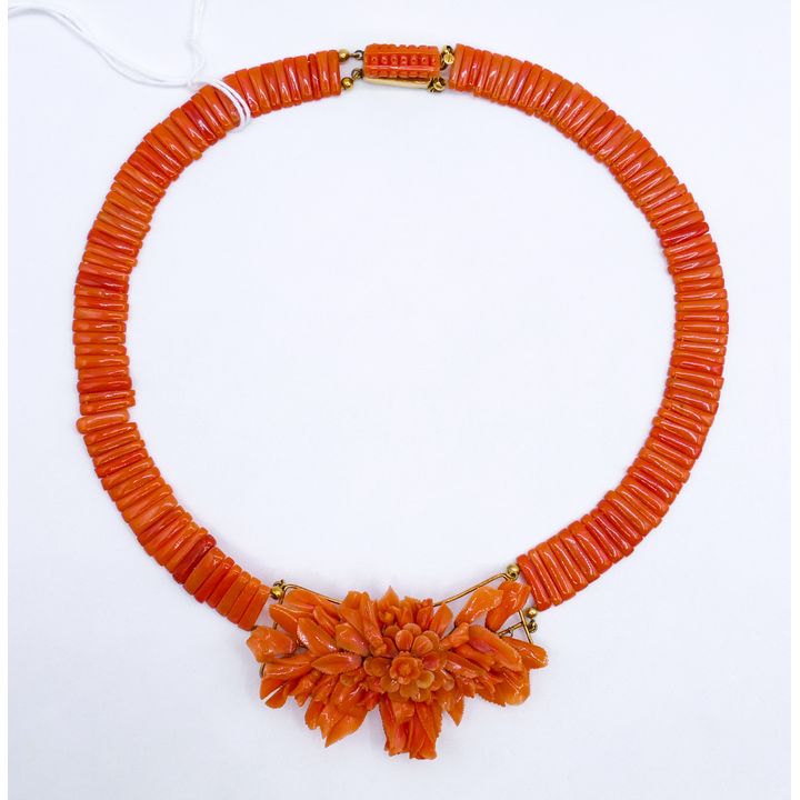 Victorian 18k Pink Coral Floral Choker Necklace 16'' - 39 Grams
