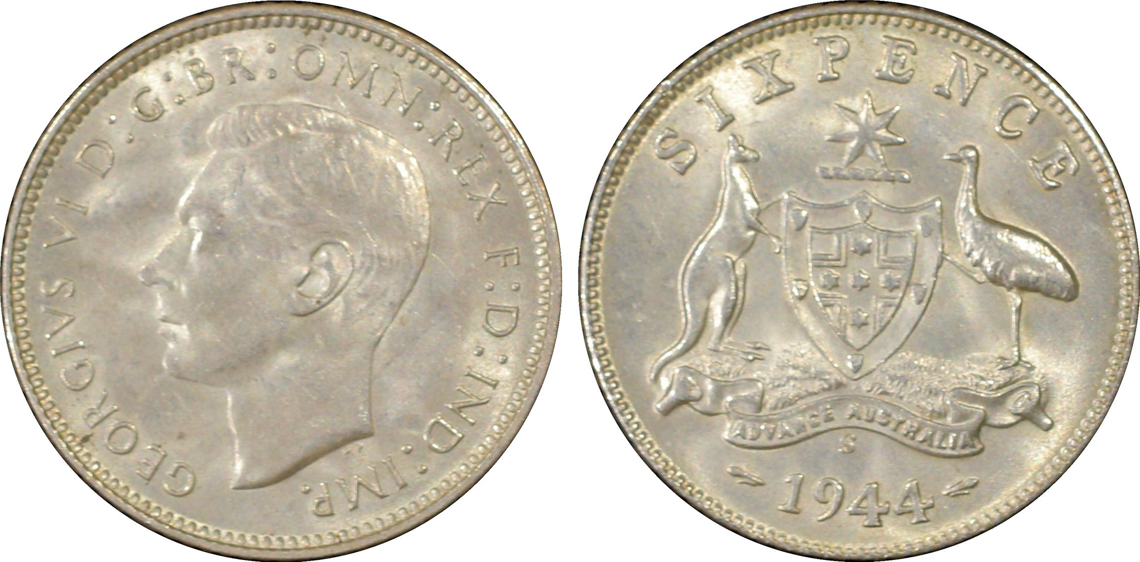 Sixpence, 1944-S, PCGS MS63