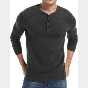 NITAGUT MENS SLIM FIT PULLOVER SWEATERS LONG SLEEVE KNITTED FABRIC HENLEY SWEATER, GREY-2XL