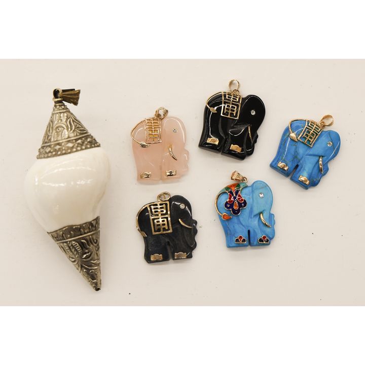 Box Chinese Stone Elephant Pendants etc.