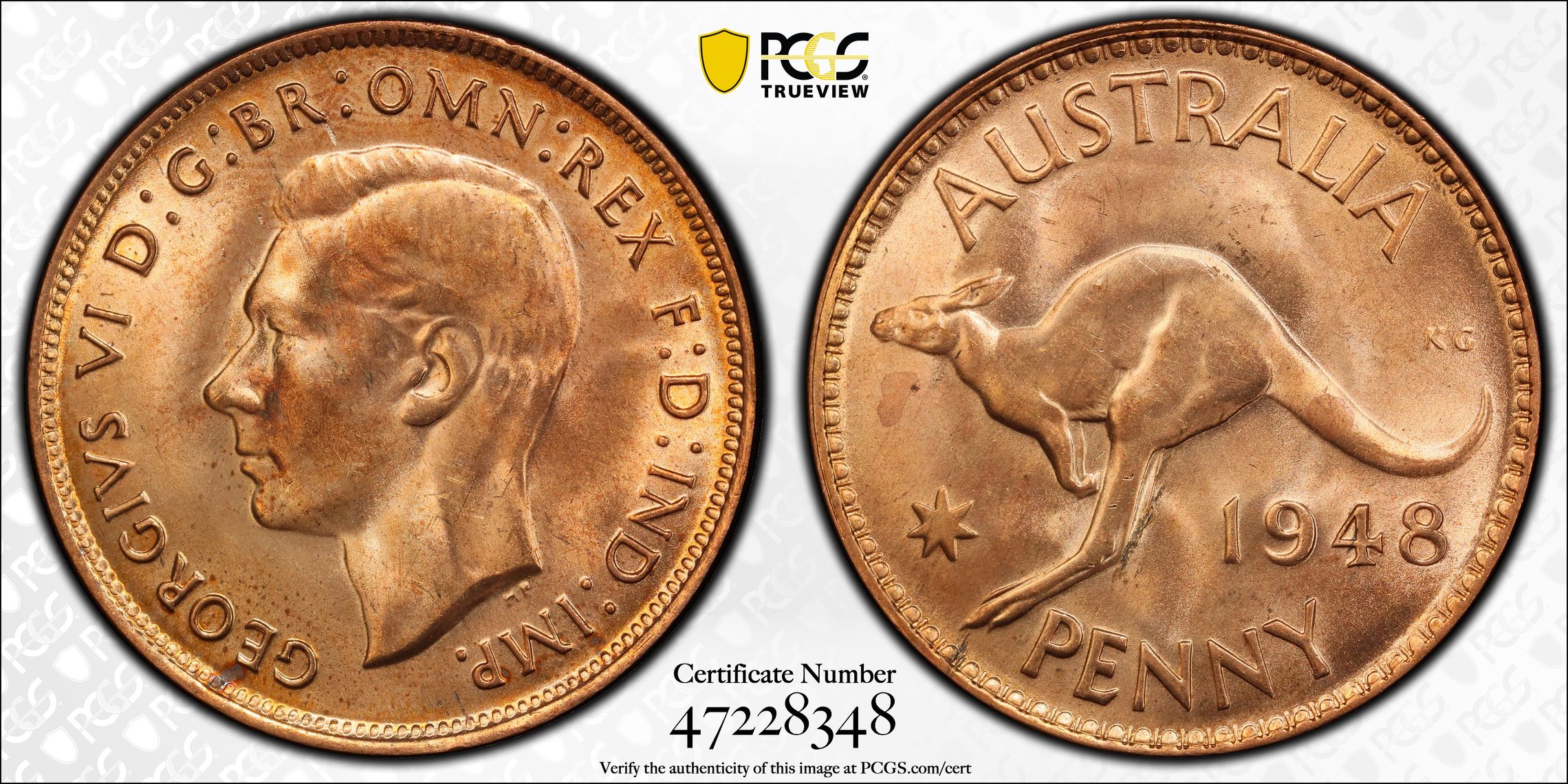 George VI, Penny, 1948, PCGS MS65RD