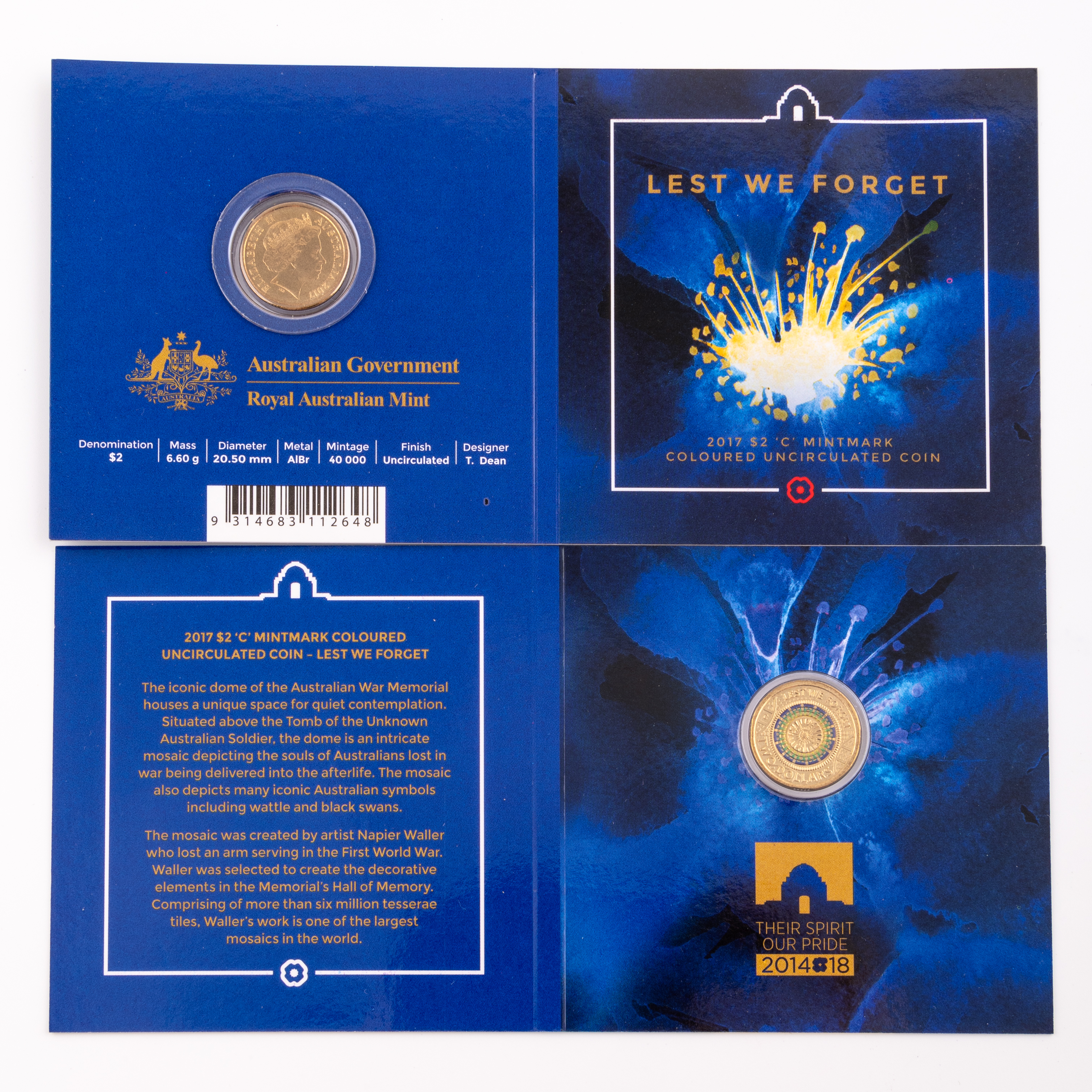 Elizabeth II, Lest We Forget Carded Coin, Two Dollar, 2017-C, UNC