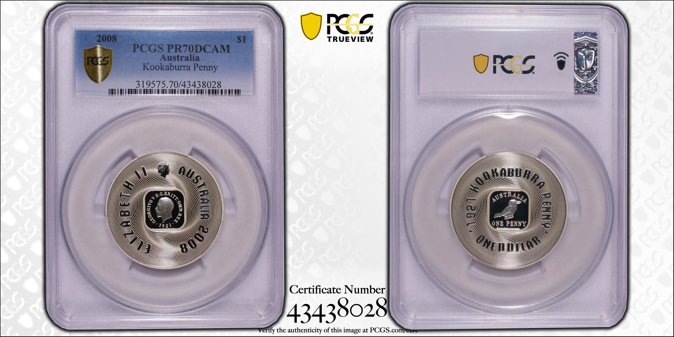 Elizabeth II, Kookaburra Penny, One Dollar, PR70DCAM , 2008 PCGS POP - 4/0