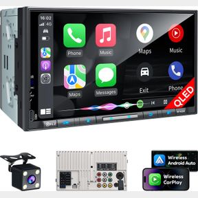 PLZ QLED DUAL DIN 7 INCH WIRELESS CAR STEREO SCREEN FOR CAR, ANDROID AUTO, BLUETOOTH 5.3, FAST CHARGER, 1080P BACKUP CAMERA, 4.2 C