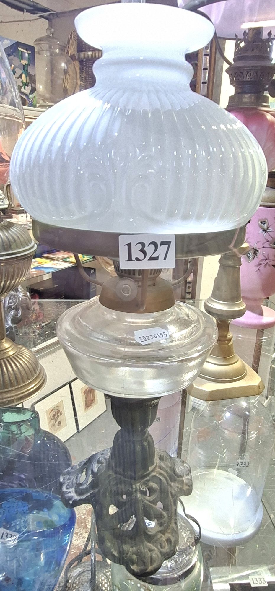 1327 · VICTORIAN WHITE MILK GLASS OIL LAMP
