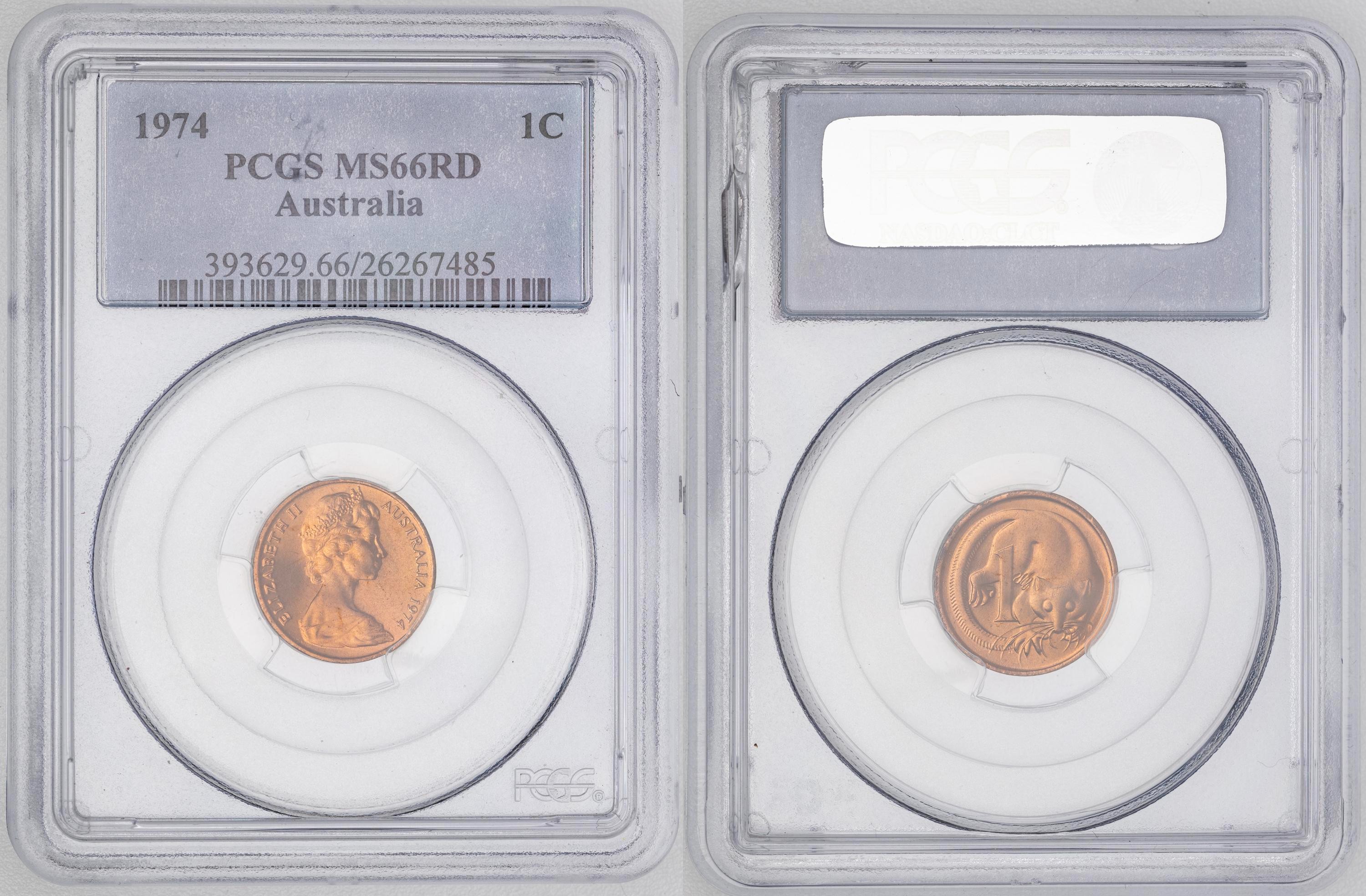 61 · Elizabeth II, KM-62, One Cent, 1974, PCGS MS66RD