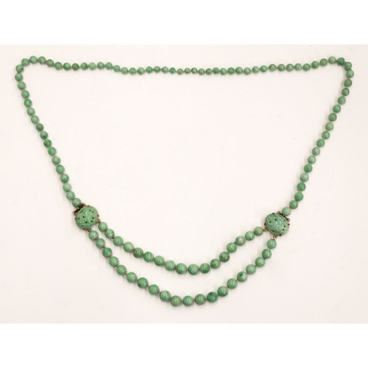 Vintage Chinese 14k Jade Bead Necklace