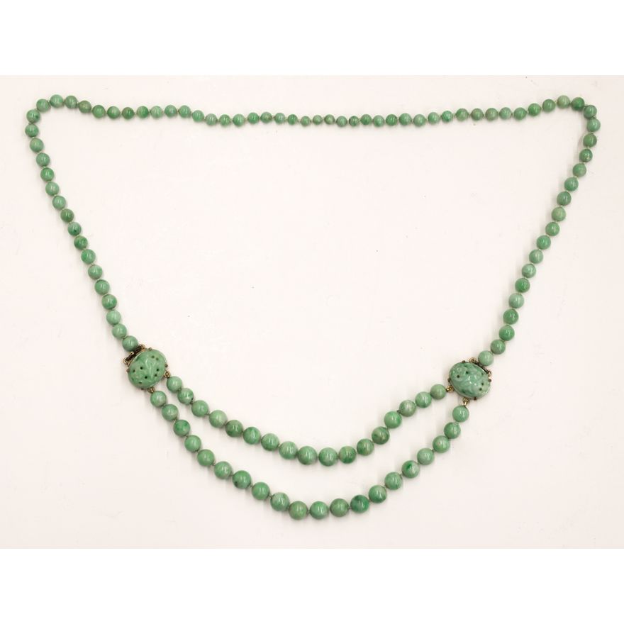 Vintage Chinese 14k Jade Bead Necklace