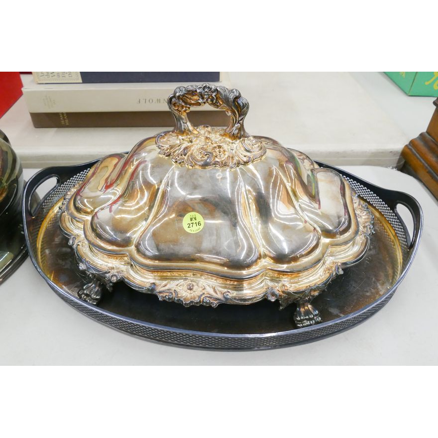 2pc Sheffield Plate Covered Server and Tray- 14'' and 18''