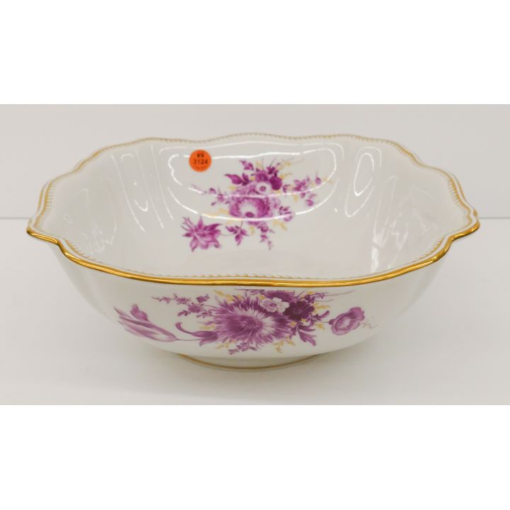 Meissen Pink Flower Porcelain Square Vegetable Serving Bowl- 11"