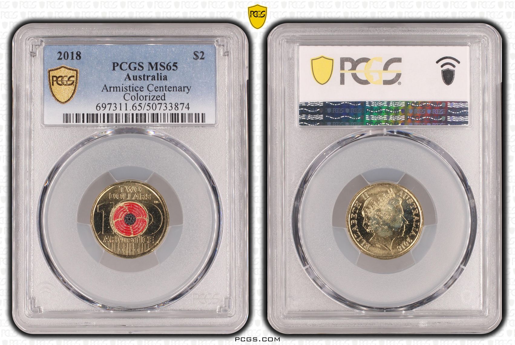 Armistice Centenary Colorized , Two Dollar, 2018, PCGS MS65