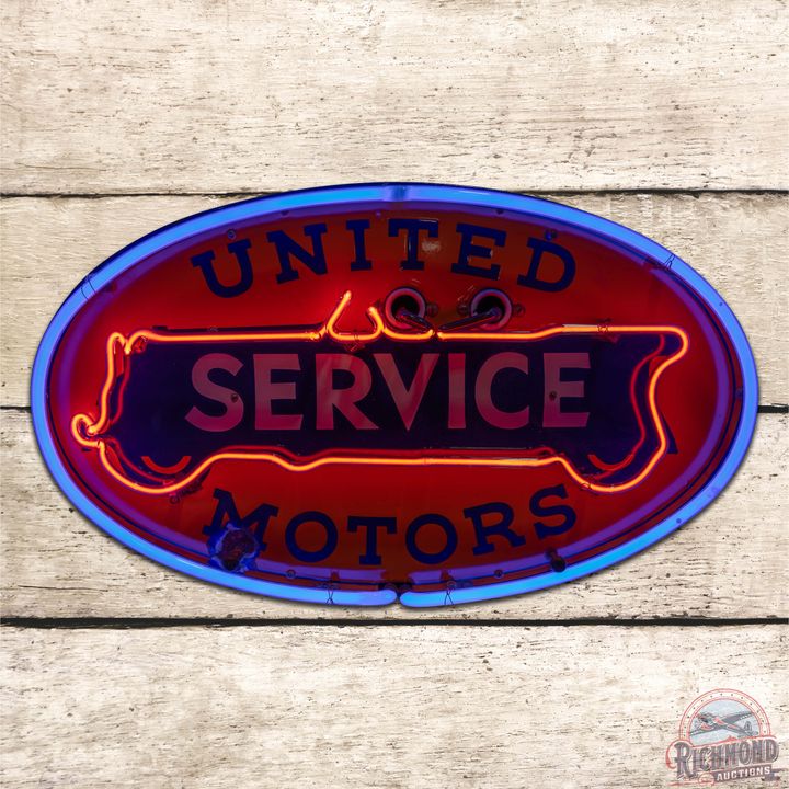 United Motors Service Single Sided Porcelain Neon Countertop Window Sign