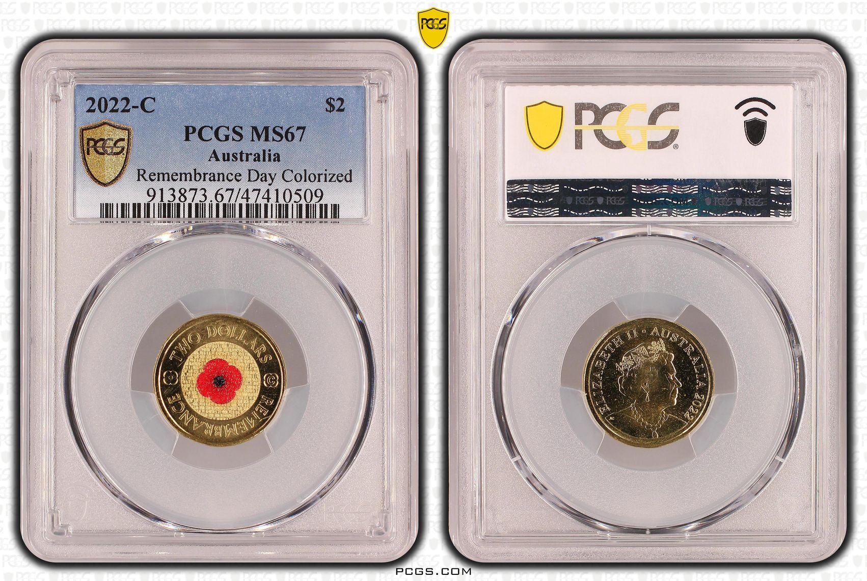 Elizabeth II, Remembrance Day Colorized , Two Dollar, 2022-C, PCGS MS67