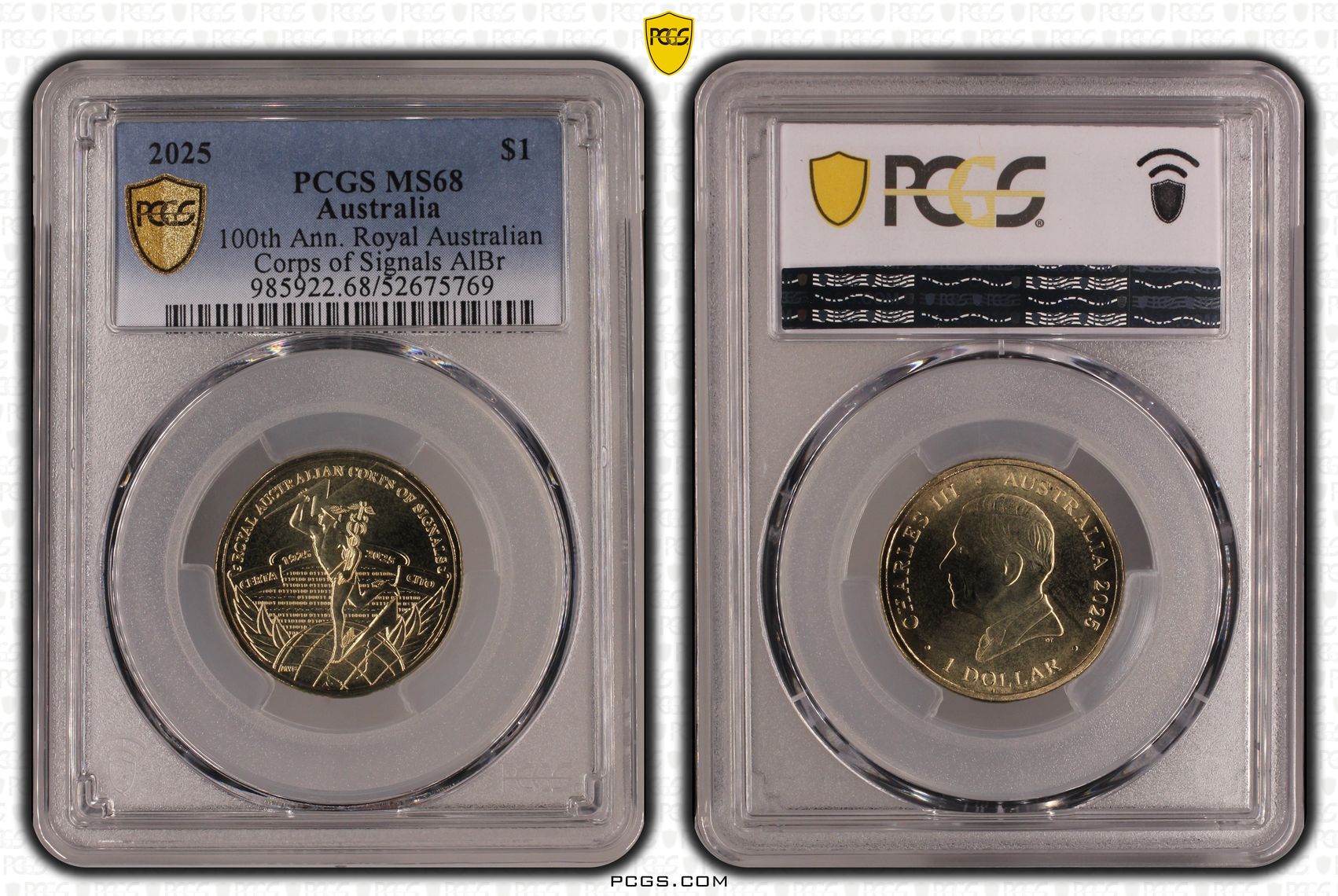 100th Ann. Royal Australian Corps of Signals AlBr, One Dollar, 2025, PCGS MS68