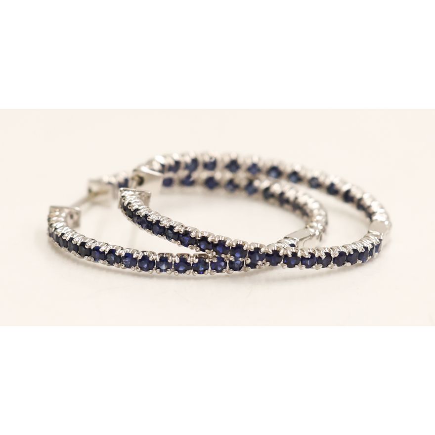 Pair 14k White Gold Sapphire Inside Out Earrings
