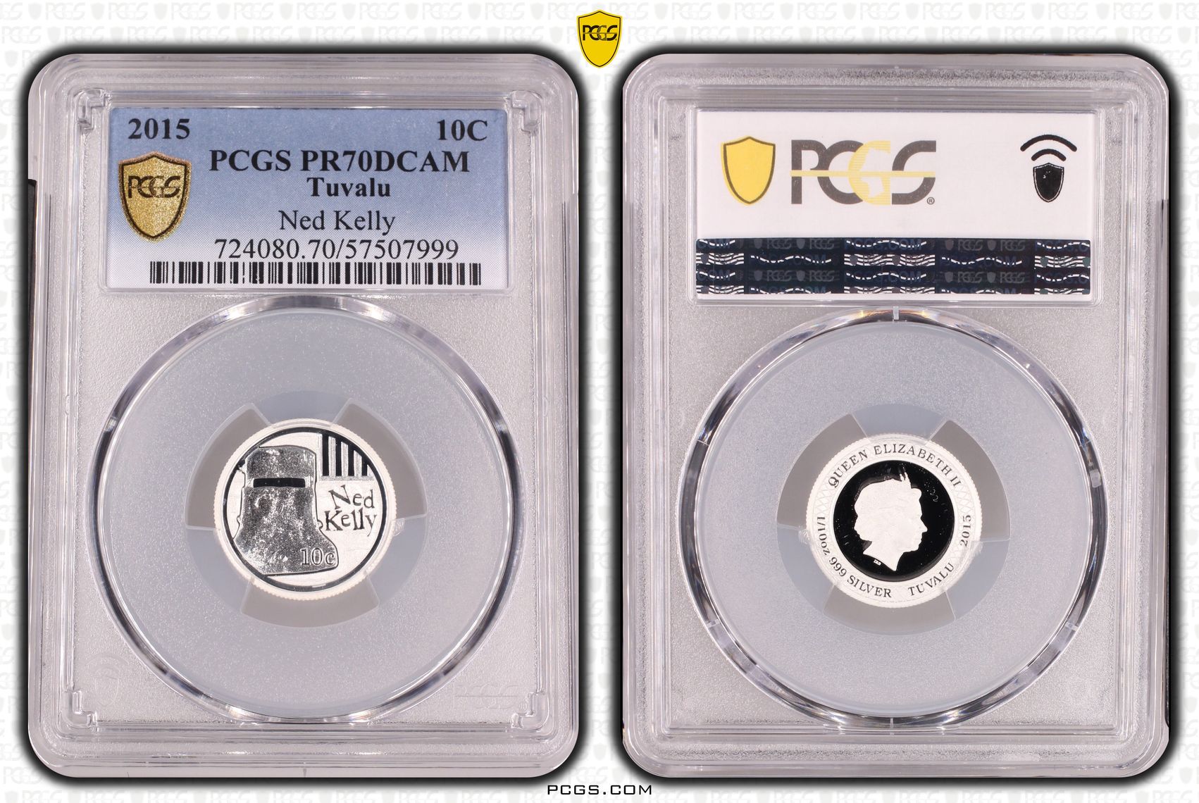 Tuvalu, Elizabeth II, Ned Kelly, 2/0, Ten Cent, 2015, PCGS PR70DCAM