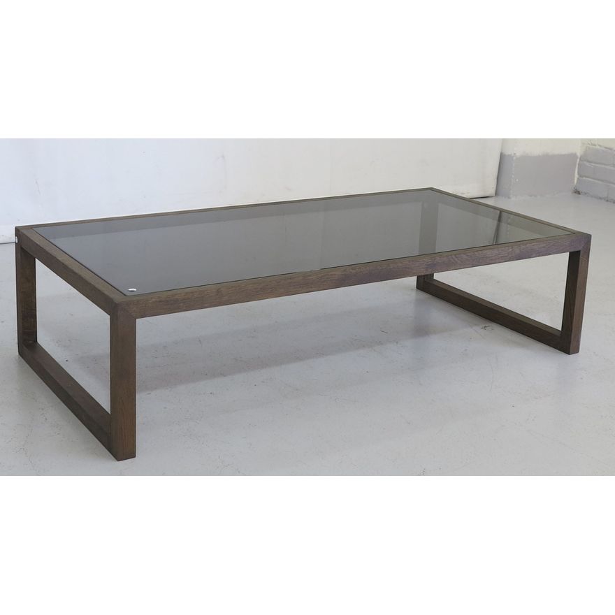 GLASS-TOP OAK COFFEE TABLE