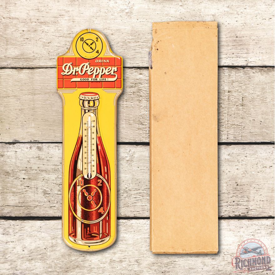 Dr. Pepper 10-2-4 Tin Thermometer & Original Box
