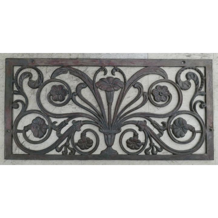 Antique Architectural Cast Iron Vase of Flowers Grill Panel- 18x37''