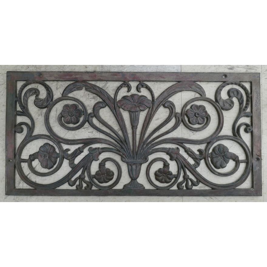 Antique Architectural Cast Iron Vase of Flowers Grill Panel- 18x37''