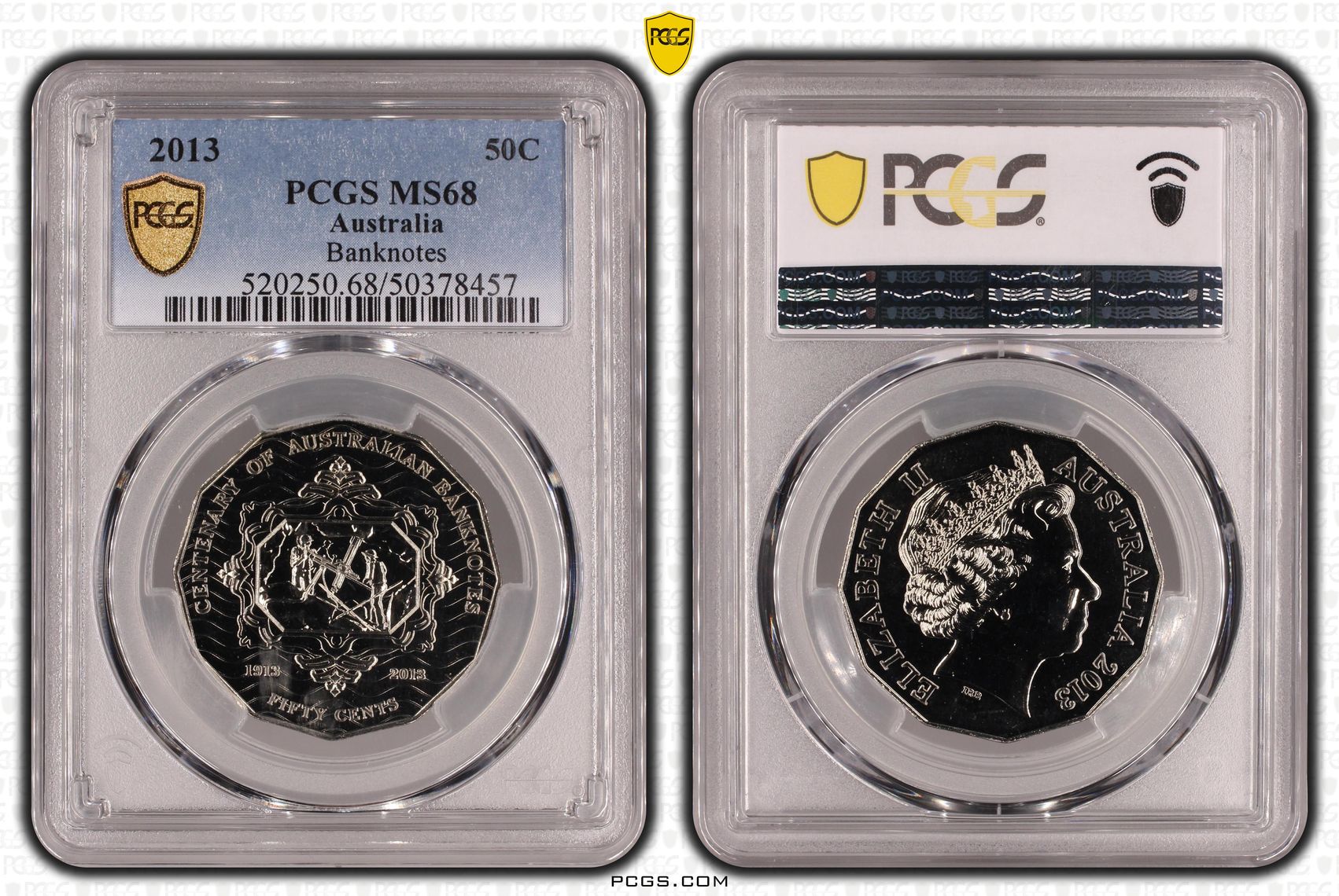 Banknotes , Fifty Cent, 2013, PCGS MS68