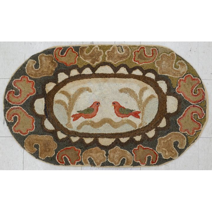 Antique Oval Hooked Bird Rug- 3'6''x2'