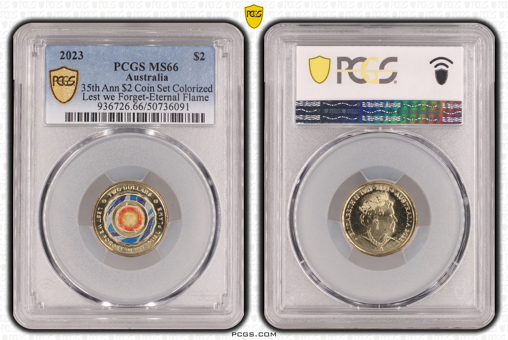 35th Ann $2 Coin Set Colorized Lest we Forget-Eternal Flame , Two Dollar, 2023, PCGS MS66