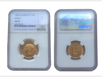 1879 Queen Victoria Young Head Sydney Mint Shield Gold Sovereign NGC AU55