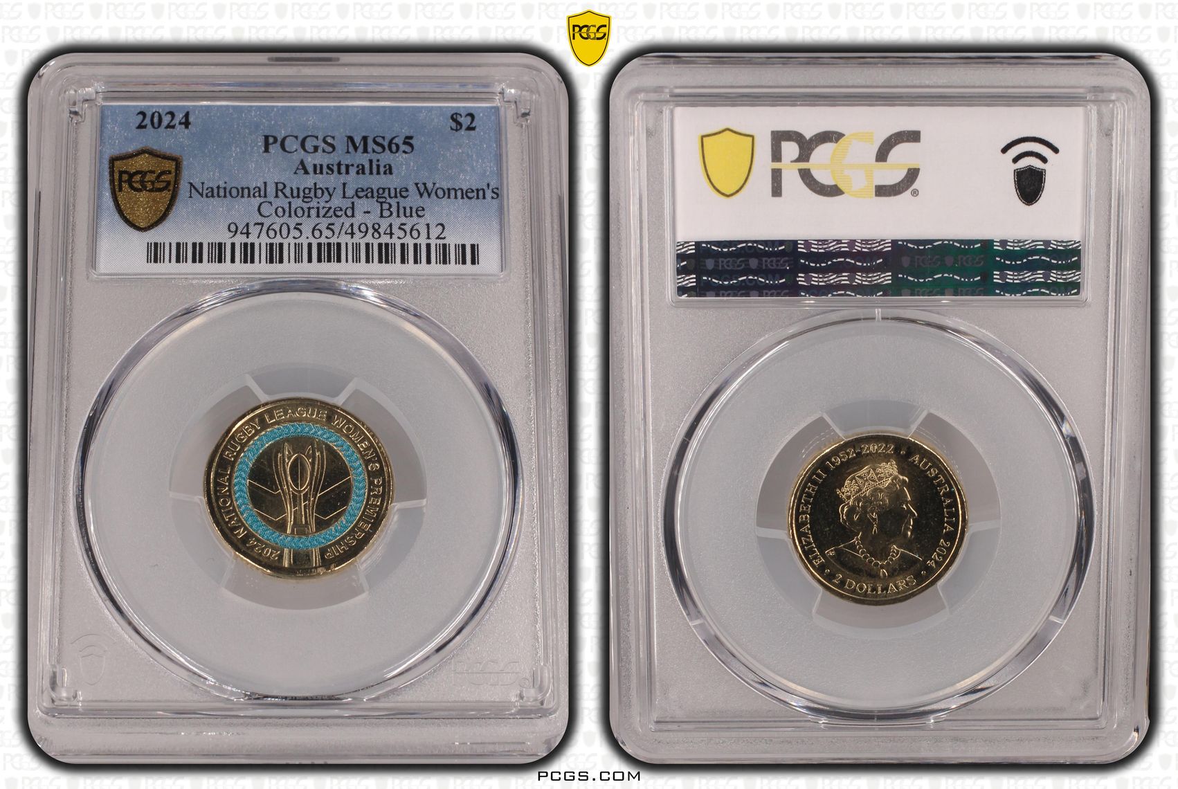 National Rugby League Women's Colorized - Blue , Two Dollar, 2024, PCGS MS65