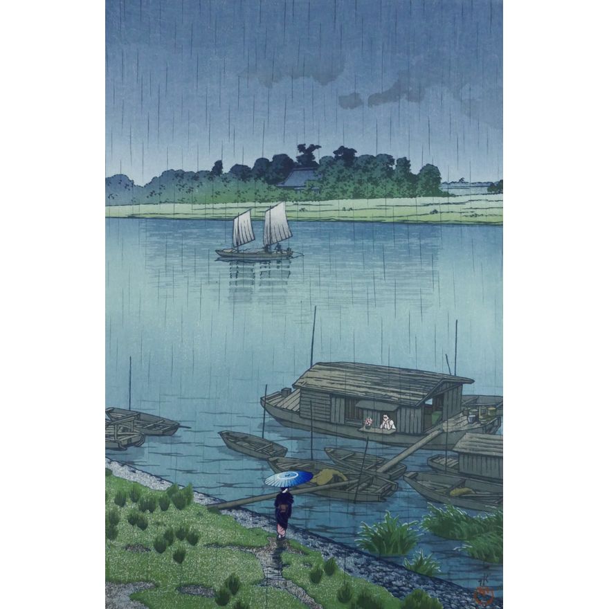 Kawase Hasui ''Early Summer Rain, Arakawa'' 1932 Woodblock