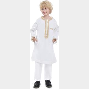 BOYS MUSLIM ROUND COLLAR LONG SLEEVES RAMADAN ROBE SUIT