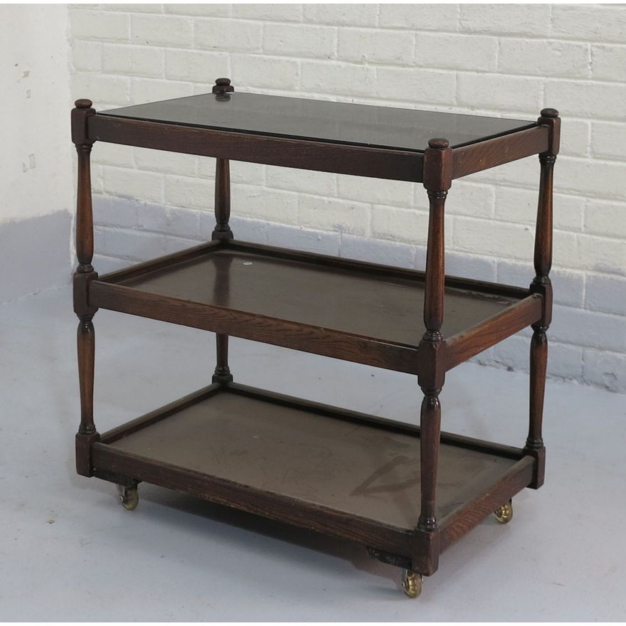 MARBLE TOP OAK THREE-TIER TROLLEY