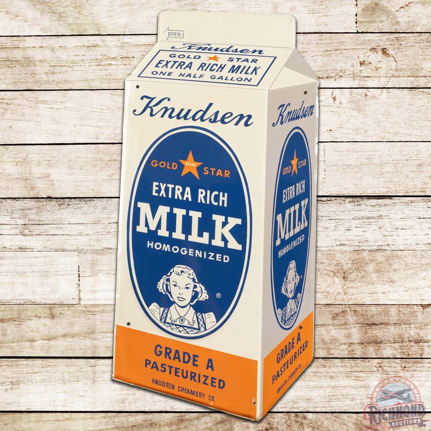 Knudsen Gold Star Extra Rich Milk Die Cut Carton Sign w/ Girl Logo
