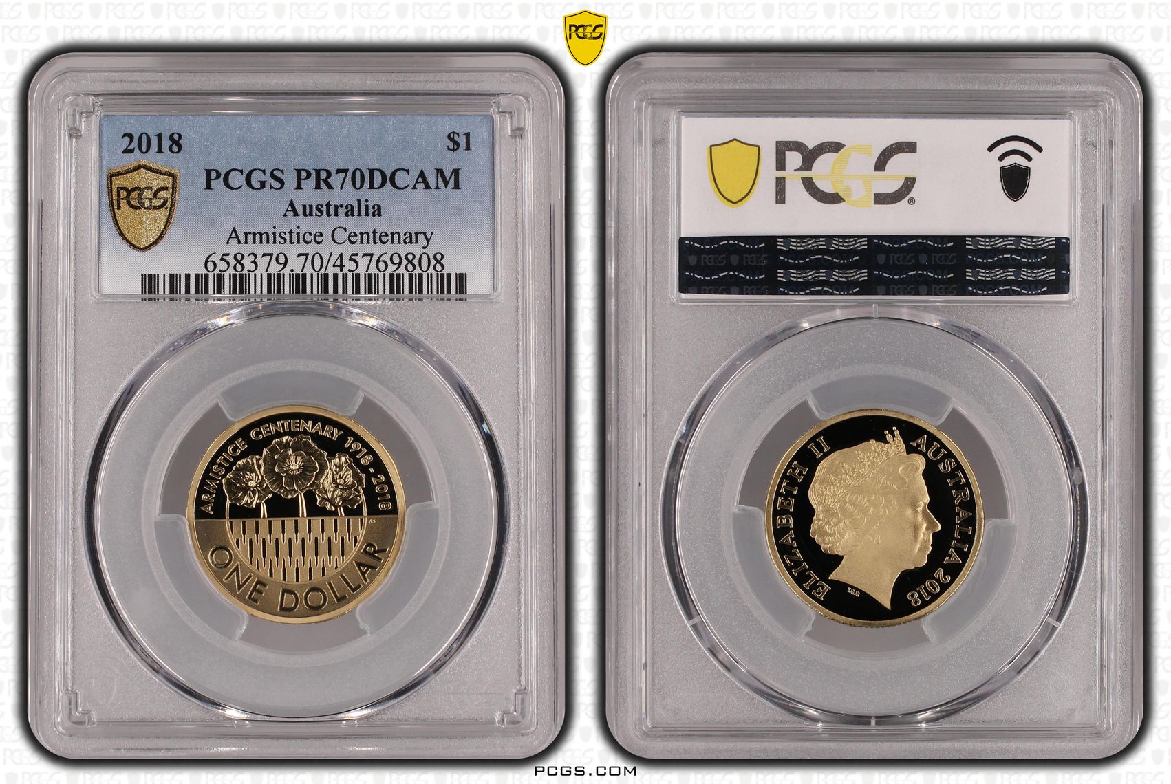 Elizabeth II, Armistice Centenary, One Dollar, 2018, PCGS PR 70DCAM