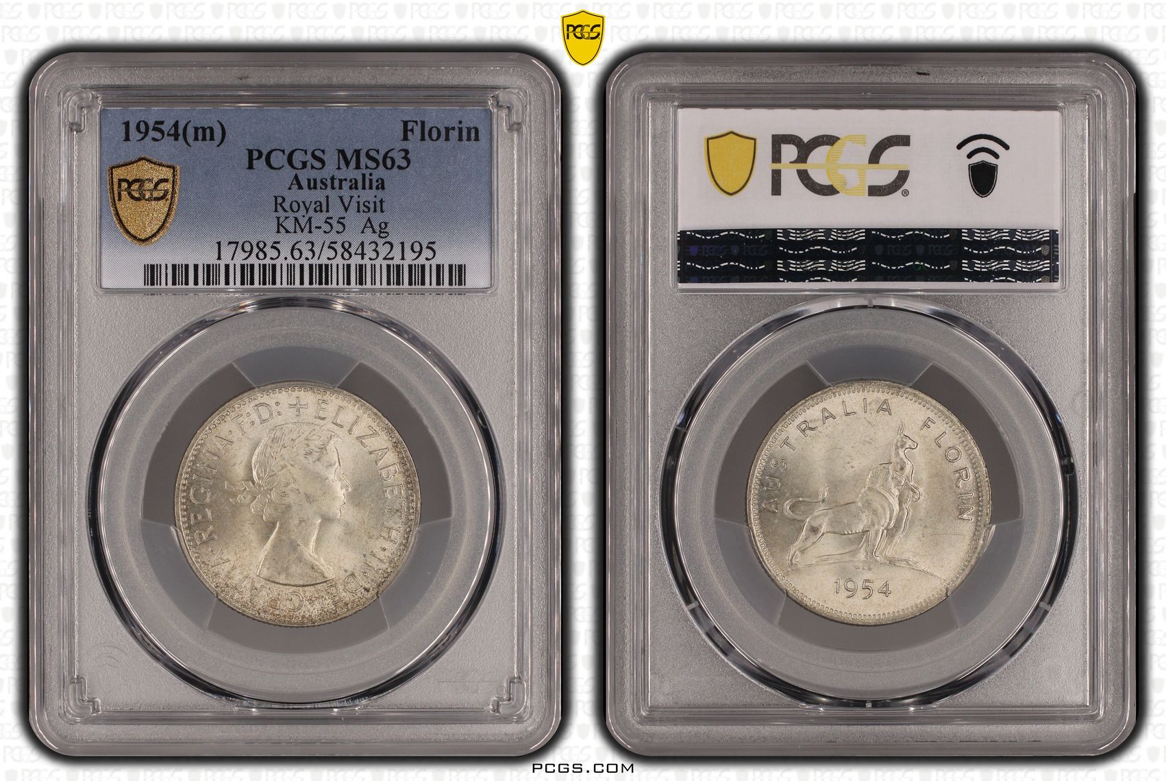 Elizabeth II, Royal Visit, Florin, 1954(m), PCGS MS63