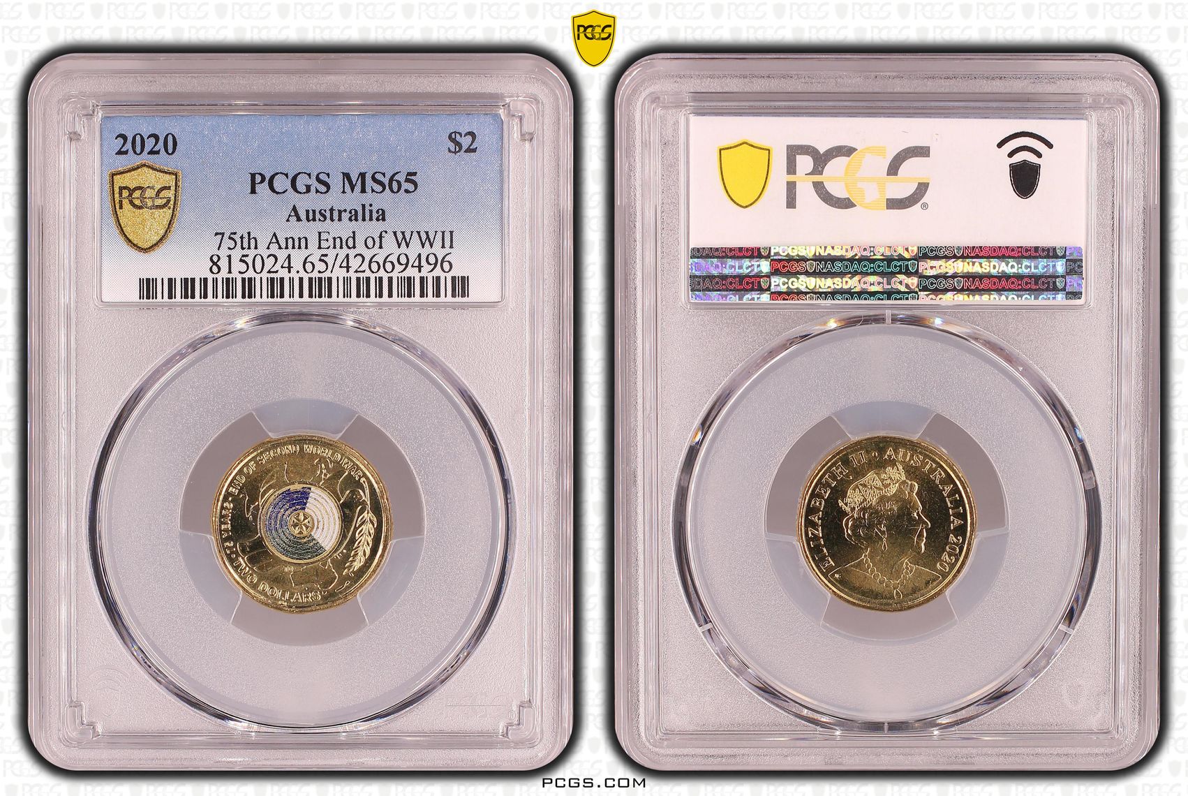 75th Ann End of WWII Colourised, Two Dollar, 2020, PCGS MS65