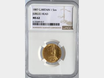 1887 VICTORIA JUBILEE HEAD GOLD SOVEREIGN MS62