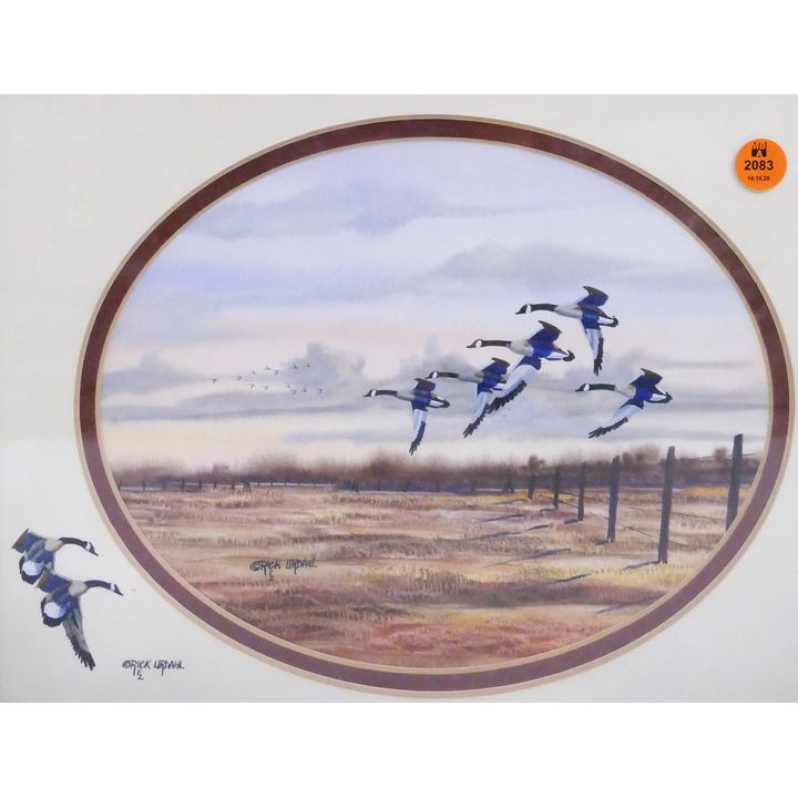 Rick Urdahl 'Flying Geese' Goache Painting Framed- 12x16''