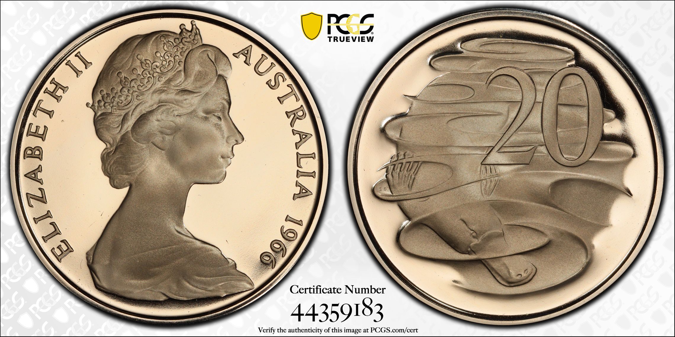 1966 Australia Twenty Cent, 20c PCGS - PR69DCAM -183