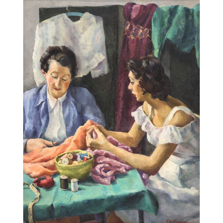 Florence W. Pomeroy ''Confidences'' (Seamstresses) Oil
