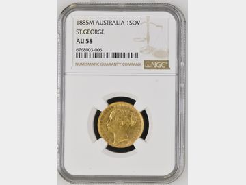 1885 VICTORIA MELBOURNE MINT YOUNG HEAD GOLD SOVEREIGN AU58