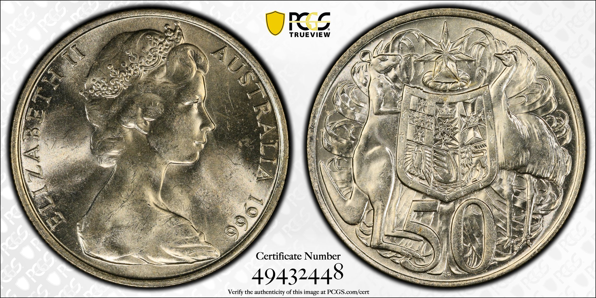 , Fifty Cent, 1966, PCGS MS63