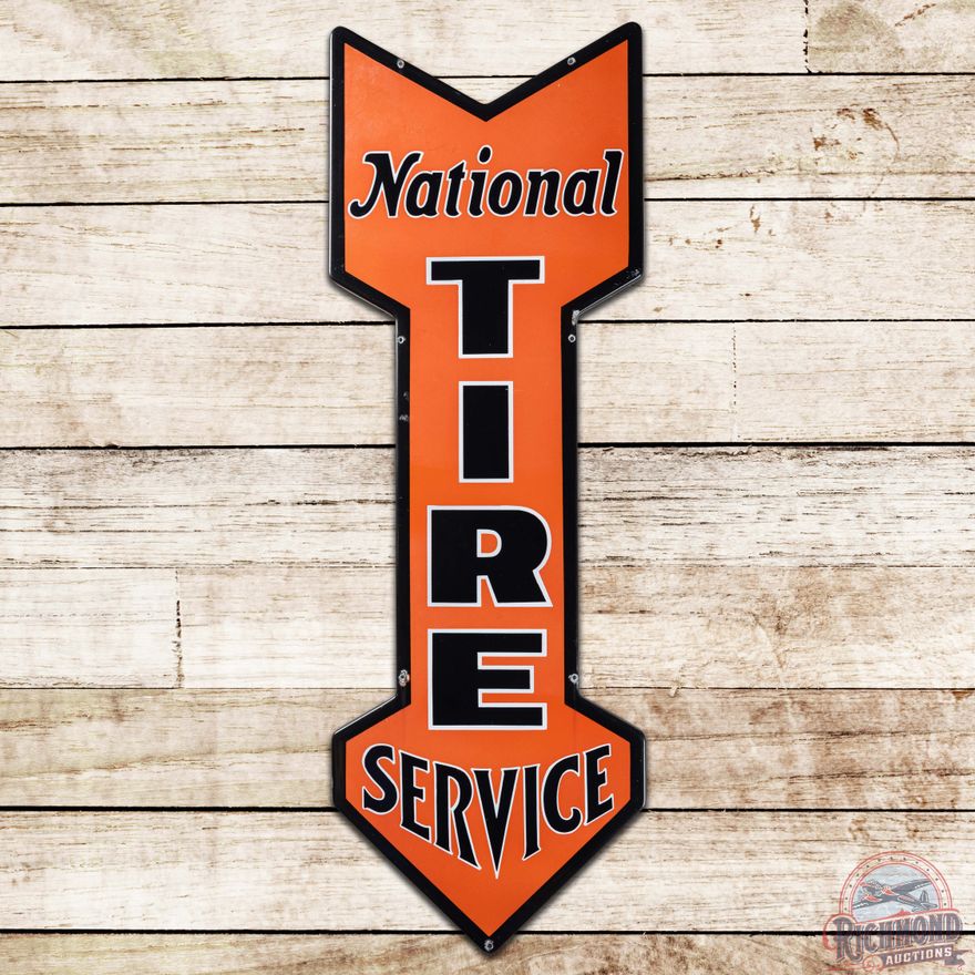 Rare Size 48" National Tire Service SS Porcelain Arrow Sign