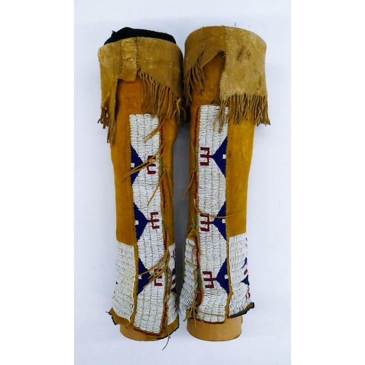 Pair Old Plains Indian Beaded Leather Leggings
