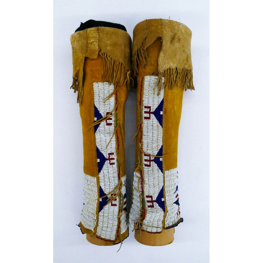 Pair Old Plains Indian Beaded Leather Leggings