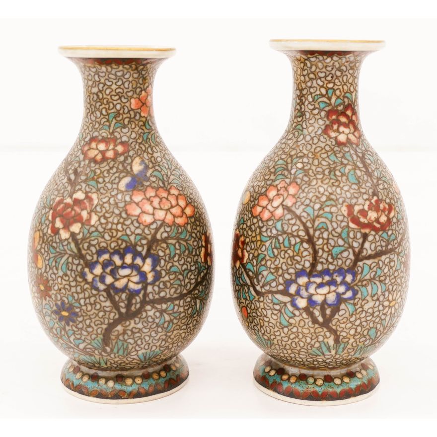 Pair of Japanese Meiji Totai Shippo Cabinet Vases