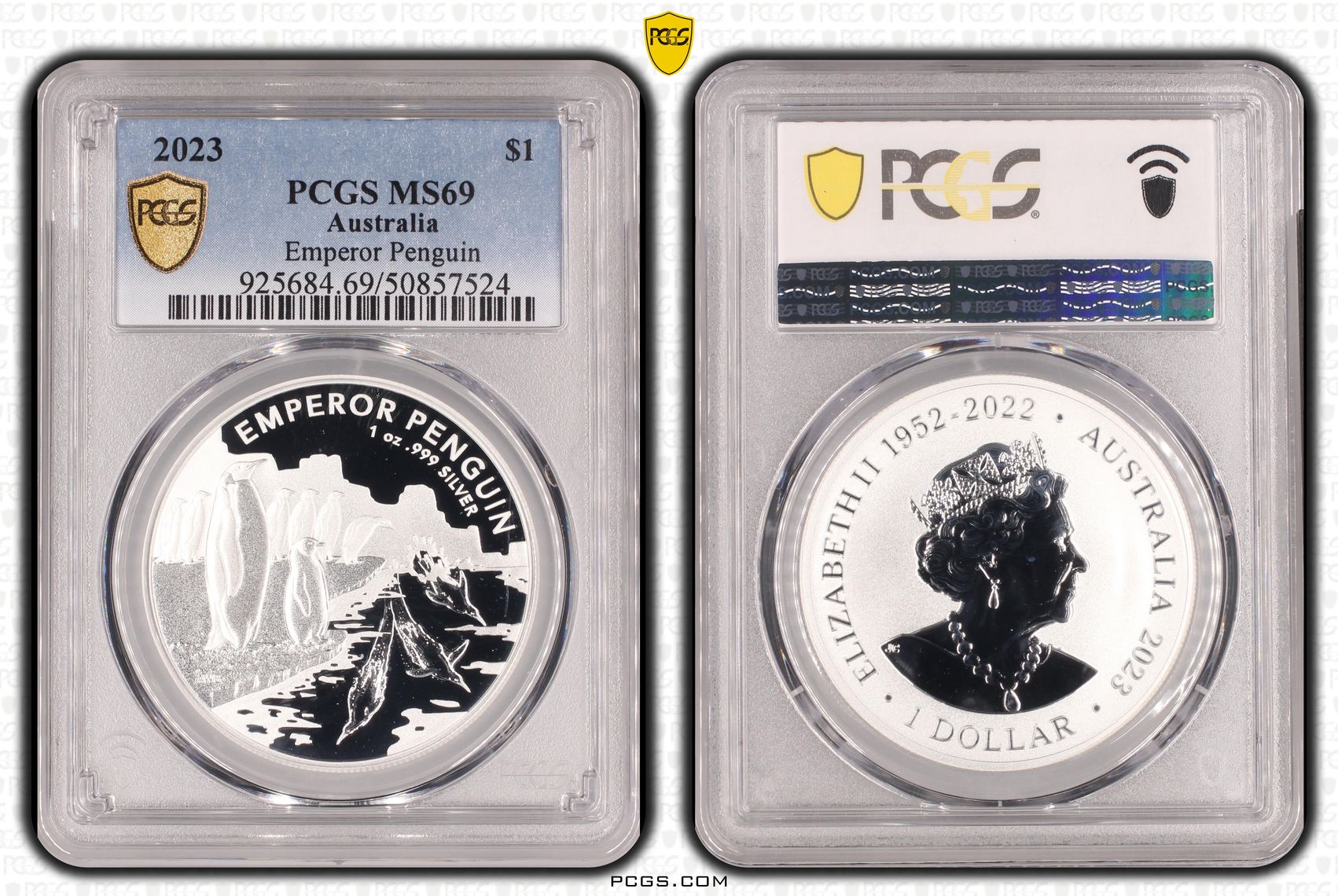 Emperor Penguin 1oz Silver, One Dollar, 2023, PCGS MS69