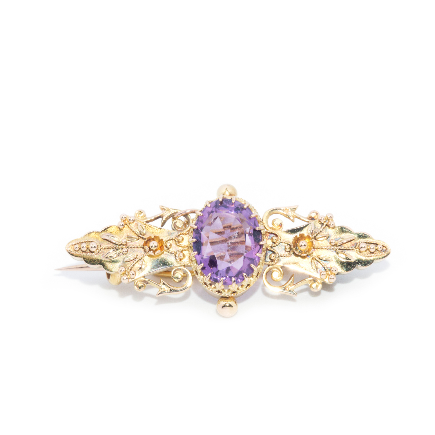 Antique Amethyst 15ct Gold Brooch